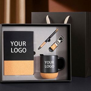 Custom Logo A5 Notebook Pen Keychain Base Ceramic Coffee Cup <b>Mug</b> With Cork Bottom Festival Promotional Business Gift Set - Product Image 2