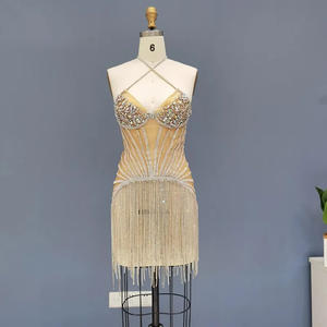 Pour RM011 Sexy sans manches gland 3D motif pli parole longueur soirée robes formelles avec plumes pour les femmes - Product Image 6