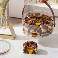 Conteneur rond pour gâteau et dessert en acrylique transparent, écologique, de qualité alimentaire, sans BPA, avec poignée et couvercle pour tiramisu