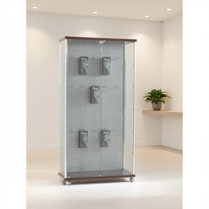 Aluminium <b>Framed</b> Showcase 95x39x185cm Tempered Glass Hinged Lockable Doors Metal Perforated Back Light <b>Grey</b> - Product Image 3