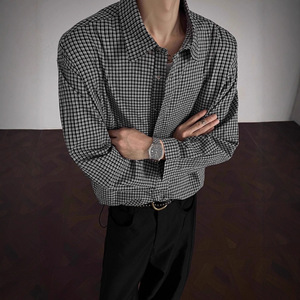 เสื้อเชิ้ตแขนยาวลายสก๊อตสีน้ำเงินสำหรับผู้ชายสไตล์เกาหลีสวมใส่ในฤดูใบไม้ร่วง - Product Image 4