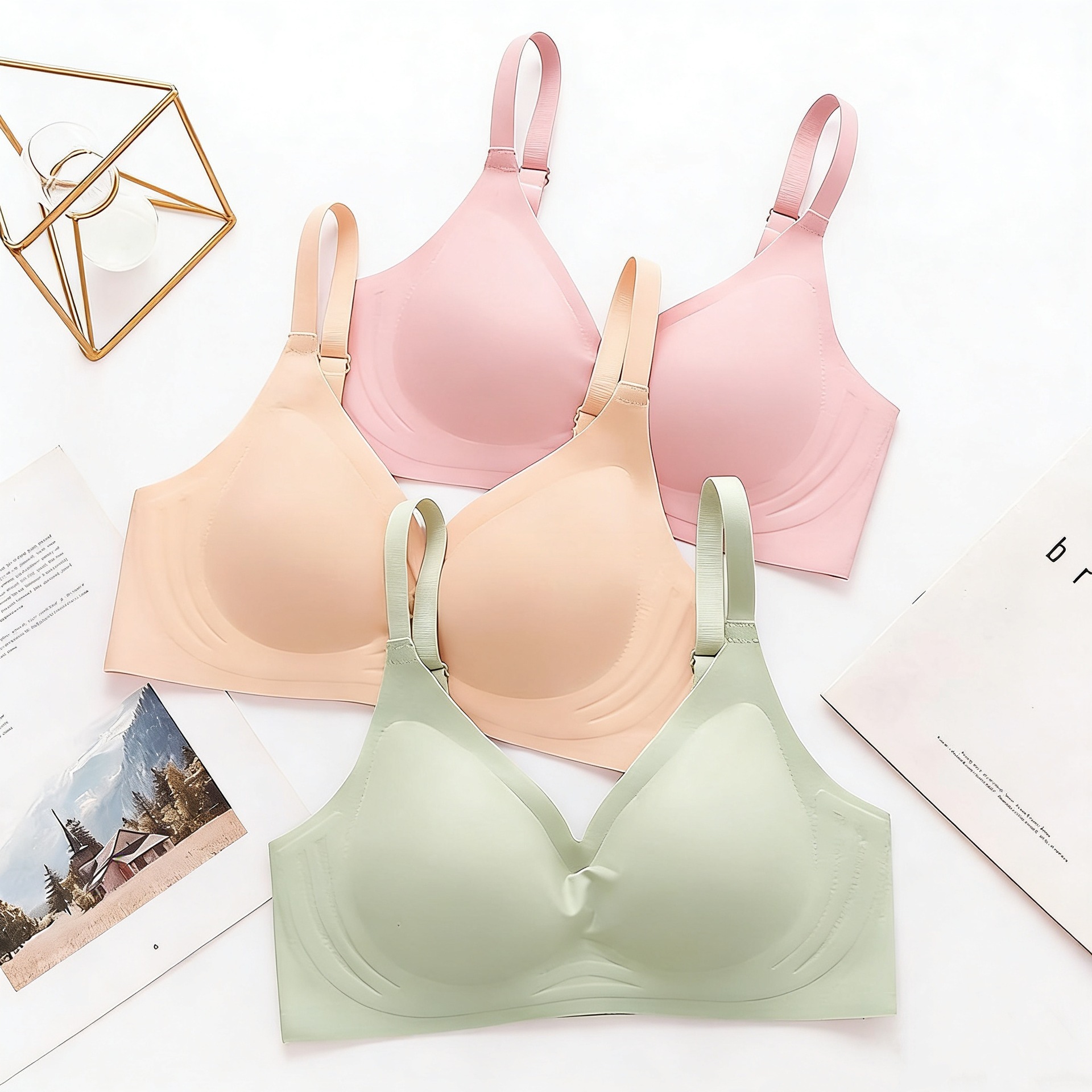 Cross-border New Seamless Underwear Women's Small Chest Gathering Sports Bra No Steel Ring Adjustable Nylon Spandex All-season