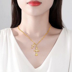 Collar con Colgante de Cruz Chapado en Oro de 18K con Incrustaciones de Circonita, Estilo Vintage Cristiano, Económico, Inspirado, Venta al por Mayor 2024 - Product Image 2