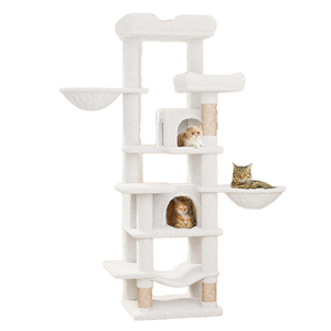 68 inci besar tinggi pohon kucing menara Multi-Level desain dalam ruangan kucing Kondominium bantalan dilepas Sisal menggaruk Post tempat tidur gantung kucing lebar - Product Image 6