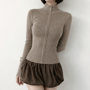 Women's <b>Zip</b> <b>up</b> Chunky Knit <b>Cardigan</b> Solid Color Slim Fit Casual Fall Winter Open Front Stand Collar Long Sleeve Sweater - Product Image 6