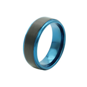 Tungsten Steel Ring Matte Black Blue <b>Brushed</b> Men's Wedding Band Geometric <b>Round</b> Design - Product Image 5