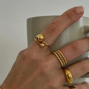 Anillo de puño de joyería fina para mujer al por mayor, popular, chapado en oro, de acero inoxidable, ajustable, con cuentas - Product Image 2