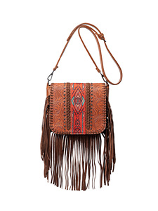 Sac à bandoulière de luxe en cuir PU rétro de Bohème Western pour femmes Sacs à bandoulière étanches à fermeture éclair Aztec Embossed Woven Tassel Handbag - Product Image 4