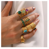 Bague ouverte en acier titane or 18 carats de luxe vintage français Ornement de bijoux en pierre naturelle pour femmes inspiré de l'Inde droite