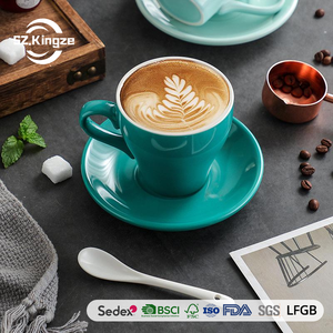 Kingze 350ml in ceramica <span class=keywords><strong>Latte</strong></span> tazza da caffè e piattino personalizzato brillante glassa Cappuccino tazze e piattini da tè - Product Image 1