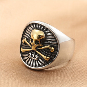Men's Stainless Steel <b>Skull</b> <b>Ring</b> Gold Color Retro Punk Style Jewelry Gift 280696 - Product Image 1