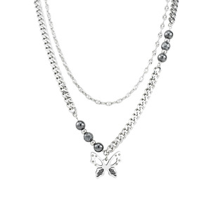 จี้รูปผีเสื้อ สร้อยคอสองชั้น สแตนเลส ดีไซน์รูปแมลง เครื่องประดับแฟชั่น ยูนิเซ็กส์ เทรนด์ฮิปฮอป - Product Image 5