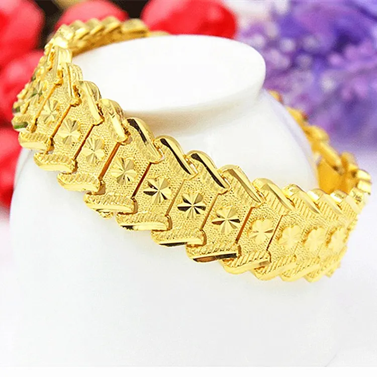Brass gold plated watch with bracelet Exquisite craftsmanship imitation gold wide version bracelet men's jewelry