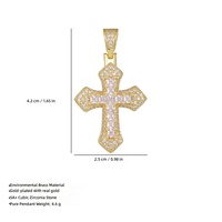 Collier pendentif croix plaqué or, design entièrement en cristal, style hip-hop, tendance Europe-Amérique, accessoire de mode polyvalent