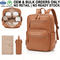 Bolsa de Pañales de Cuero Personalizada de Fabricante OEM, Bolsa de Maternidad de PU, Mochila para Pañales con Cambiador y Compartimento Aislado