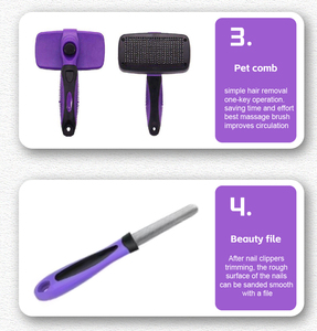 Ensemble de 9 pièces produit de toilettage pour animaux de compagnie sac violet portable et brosse multifonction chien chat enlèvement des ongles nettoyage des cheveux usage domestique - Product Image 3