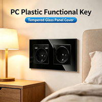 Prise murale double standard européenne 153 mm, série M, panneau en verre trempé noir, 16A 250V, prise Schuko double avec port USB