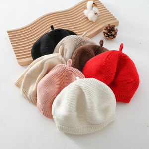 Stock prêt béret enfants de couleur bonbon chapeau coton <span class=keywords><strong>tricot</strong></span>é chaud béret pour petites filles à la mode bébé enfant en bas âge accessoire - Product Image 3