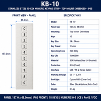 KB-10 Custom IP65 Tahan Air Industri Baja Tahan Karat 10 Tombol Keypad Numerik Panel Mount USB PS/2 untuk Kontrol Akses