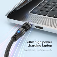 Kabel Data Magnetik Putar PD 60W 540 Derajat, Kabel Pengisian Daya & Transfer Data USB 3.0 Tiga-dalam-Satu untuk Gaming Mobile