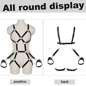 BDSM Body in Pelle con Manette per Donne, Giocattoli Erotici per Adulti, Giochi SM Regolabili, Nero - Product Image 3