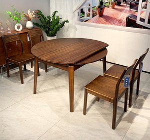 NKAHS Pre Order Black Walnut Solid Wood <b>Folding</b> <b>Dining</b> <b>Table</b> Round & Square Dual Purpose Retractable Dinner <b>Table</b> Minimalist E - Product Image 1