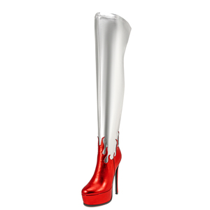Large Size 47 Women Red Solid Zip Mesh Autumn/Winter Stiletto Heels Pu Upper Mesh Anti-Slippery Over-the-Knee <b>Booties</b> Pole - Product Image 2
