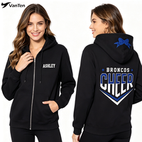 Sweat-shirt à capuche unisexe avec logo personnalisé brodé, fermeture éclair, cordon de serrage, pour cheerleading, danse, gymnastique et vêtements d'équipe