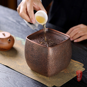 Copper <b>Tea</b> Jar Hammered Traditional Chinese Style Durable Brush Washer <b>Tea</b> <b>Set</b> Accessory - Product Image 3