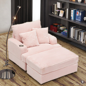 Sillón con Función de Cama, Sillón Tapizado con Resorte, Juego de Otomana, Sofá Individual Cómodo, Chaise Longue con Portavasos - Product Image 1