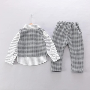 Yeni bahar sonbahar çocuk yelek çizgili gömlek pantolon 3 adet beyefendi bebek erkek giyim seti 1-5 yıl KBLS-004 - Product Image 6