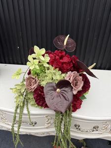 Artificial Burgundy Plastic Modern Wedding <strong>Flower</strong> Centerpiece <strong>Arrangements</strong> High Quality Runner Valentine's Day <strong>Table</strong> Decoration - Product Image 4