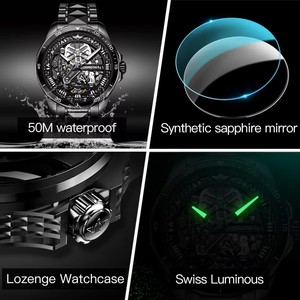 For Black <b>Skeleton</b> Men's Wristwatch Luxury Waterproof High Quality Stainless Steel <b>Automatic</b> Mechanical 20mm Hangzhou - Product Image 2