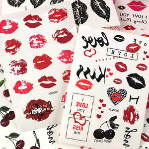 Autocollants de <span class=keywords><strong>tatouage</strong></span> temporaire en gros, motif lèvres cerise, imperméables, lettres d'amour, décalcomanies corporelles pour la Saint-Valentin, mariages, fêtes, femmes - Product Image 4