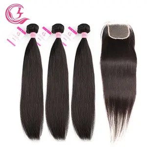 도매 처녀 인간의 Hair Vendors 표피 정렬 전면 투명 밍크 4X4 스트레이트 Hd 레이스 클로저 3 브라질 번들
