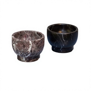 Ensemble de 2 bols à nourriture en marbre au design admirable, forme ronde, pour servir des desserts, des dattes, pour une utilisation en cuisine - Product Image 1
