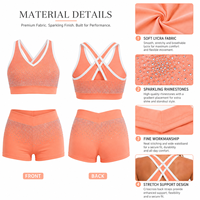 Ensemble soutien-gorge et short de cheerleading Ombre à strass, personnalisable 8 couleurs d'équipe, haut dos nageur col en V et short anti-transparence, tenue d'entraînement pour équipe