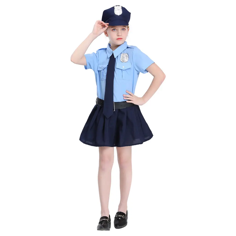 Fantasia de oficial de polícia para meninas, dia das bruxas, vestuário para crianças