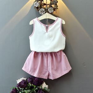 Conjunto de Ropa para Niña, Camiseta sin Mangas con Lazo y Pantalones de Color Liso, Económico, para Compras en Línea - Product Image 2