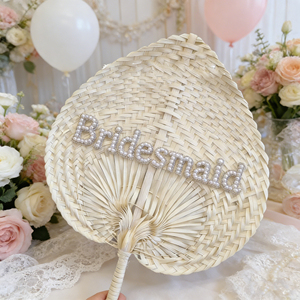 Abanico de Bambú con Perlas para Novia y Damas de Honor, Accesorio Decorativo para Fotos de Despedida de Soltera y Boda - Product Image 3