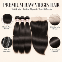 Vendor Grosir Rambut Ekstensi Grade 15A dengan Kutikula Tertata Rapi, Double Drawn, Rambut Asli India, Bundel dengan Lace Frontal 13x4