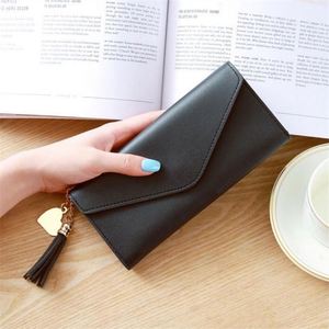 Portefeuille long en cuir PU à trois volets avec pompons pour femmes, plusieurs couleurs, porte-cartes, porte-monnaie G229 - Product Image 6