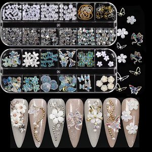12 Grilles de Breloques pour Ongles en Résine Aurore, Papillons, Fleurs, Strass, Accessoires de Décoration pour Manucure et Nail Art - Product Image 1