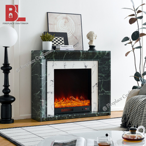 Cheminée électrique sculptée en marbre Calacatta vert foncé de haute qualité F-658, style victorien, avec finition imitation marbre - Product Image 3