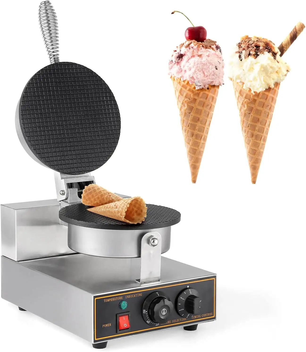 Ticari dondurma koni makinesi Waffle makinesi 220V elektrikli paslanmaz çelik yumurta rulo kalıp yapışmaz Waffle koni ve kase makinesi