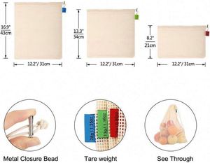 Bolsa de compras de malla de algodón reutilizable, lavable, ecológica, ligera, adecuada para frutas y verduras, almacenamiento de productos de supermercado - Product Image 2