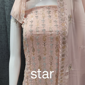 Superbe étoile Georgette non cousue Shalwar Kameez avec des pierres Zarkan et des paillettes lourdes pour l'hiver. - Product Image 1