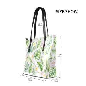 Floral <b>Leaf</b> Print Tote Bag Large Capacity Shoulder Handbag Zipper Closure Daily Carry Shopping Bag - Product Image 2