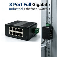 10/100/1000Mbps 8 Port Industrial Network Switch DIN-Rail Unmanaged Ethernet Switch Plug Play Perlindungan Anti-Reverse AP-6208G