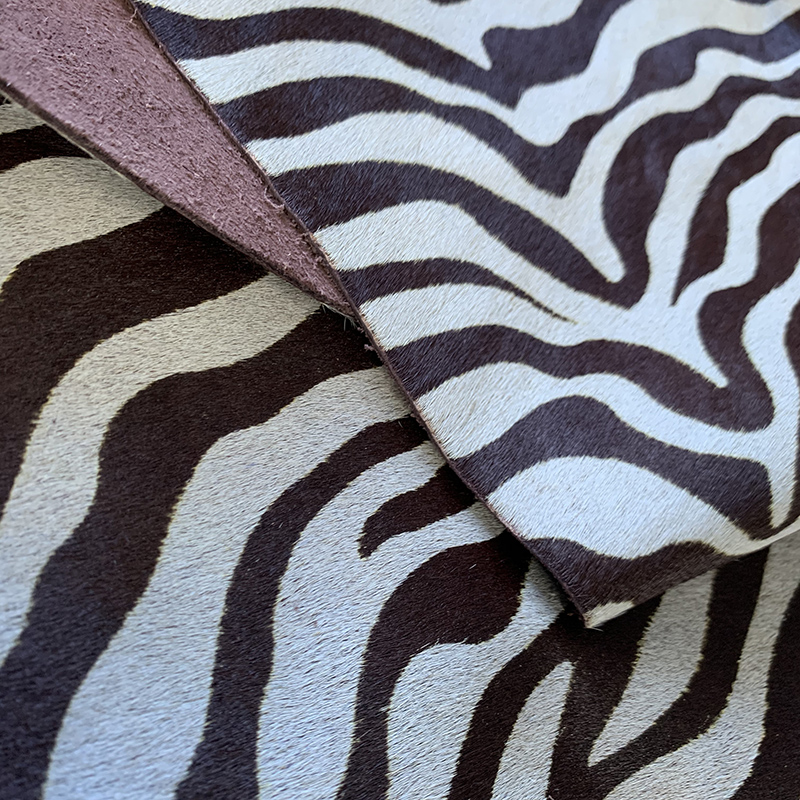 Custom Echt Koeienhuid Zebra Patroon Dier Gedrukt Lederen Materiaal Voor Schoen Maken Met Haar Op